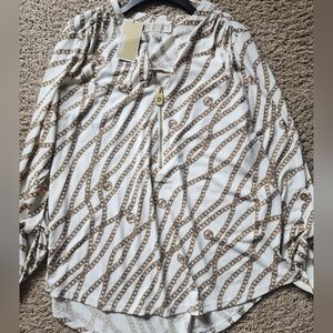Michael Kors White and Gold Blouse Chain New Nwt L Top